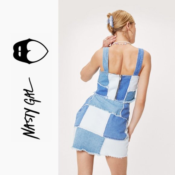 NWT Square Neck Patchwork Denim Mini Skirt 6 - Picture 4 of 13